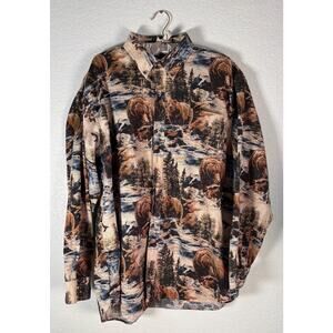 Vintage Redhead Outfitters Fishing Grizzly Bear Button Down Long Sleeve Shirt XL